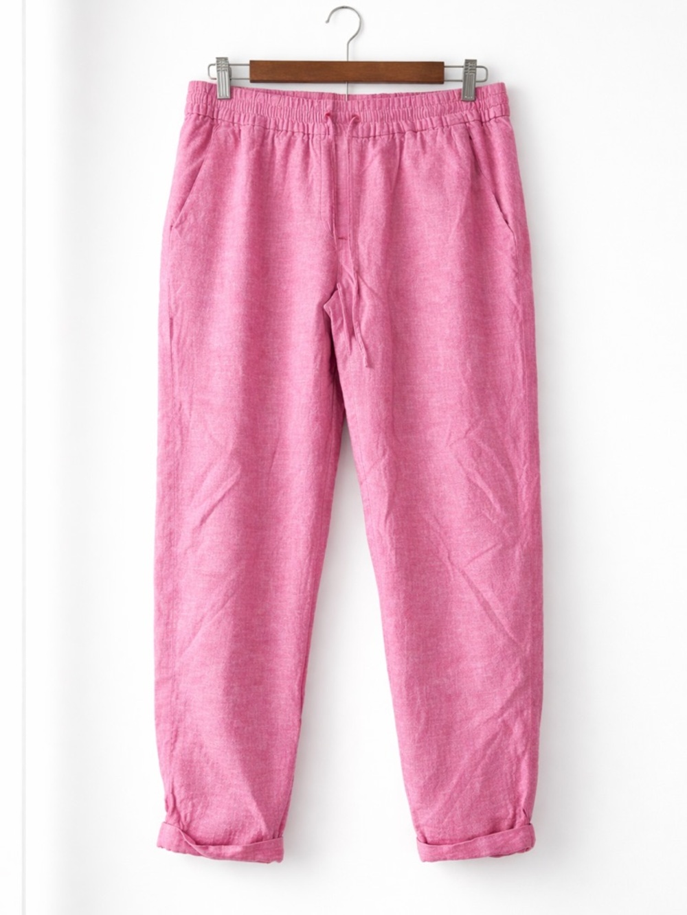 J.Crew Linen Cotton Tapered Pants Size 10 Pink Elastic Waist Drawstring Crop